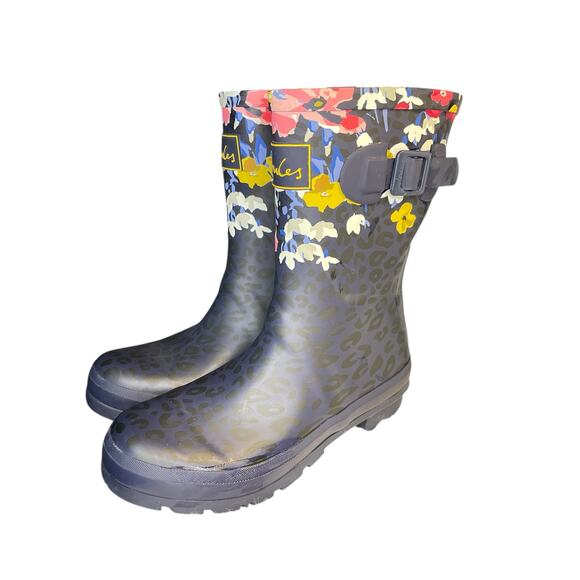 Joules Molly Welly Floral Leopard Rain Boots Navy size 5 women’s - Picture 3 of 8